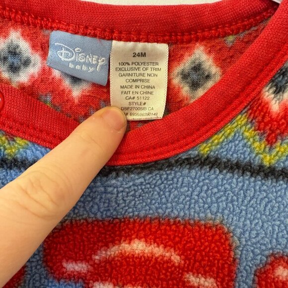 Disney Baby Cars Fleece Pyjamas 1 Piece Zip Lightening McQueen 24m - Picture 6 of 9